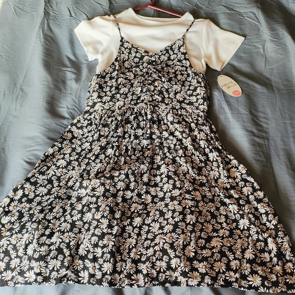 2 Piece Floral Dress w/ white ribbed T-Shirt